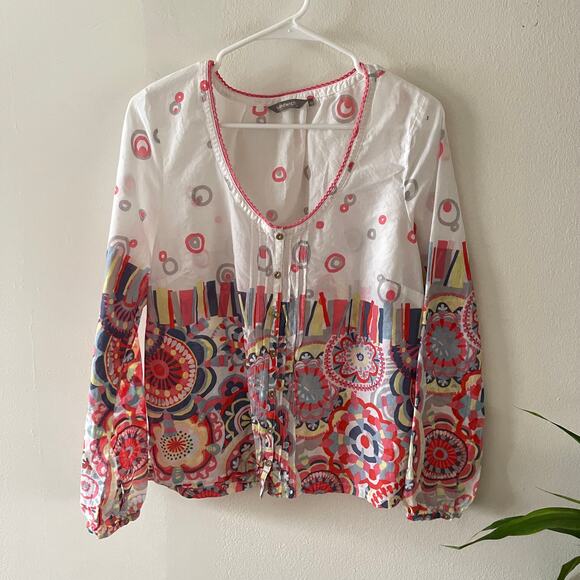 sandwich_ Floral Print Cotton Button-Up Shirt Women Large Multicolor Casual Boho - Picture 1 of 8